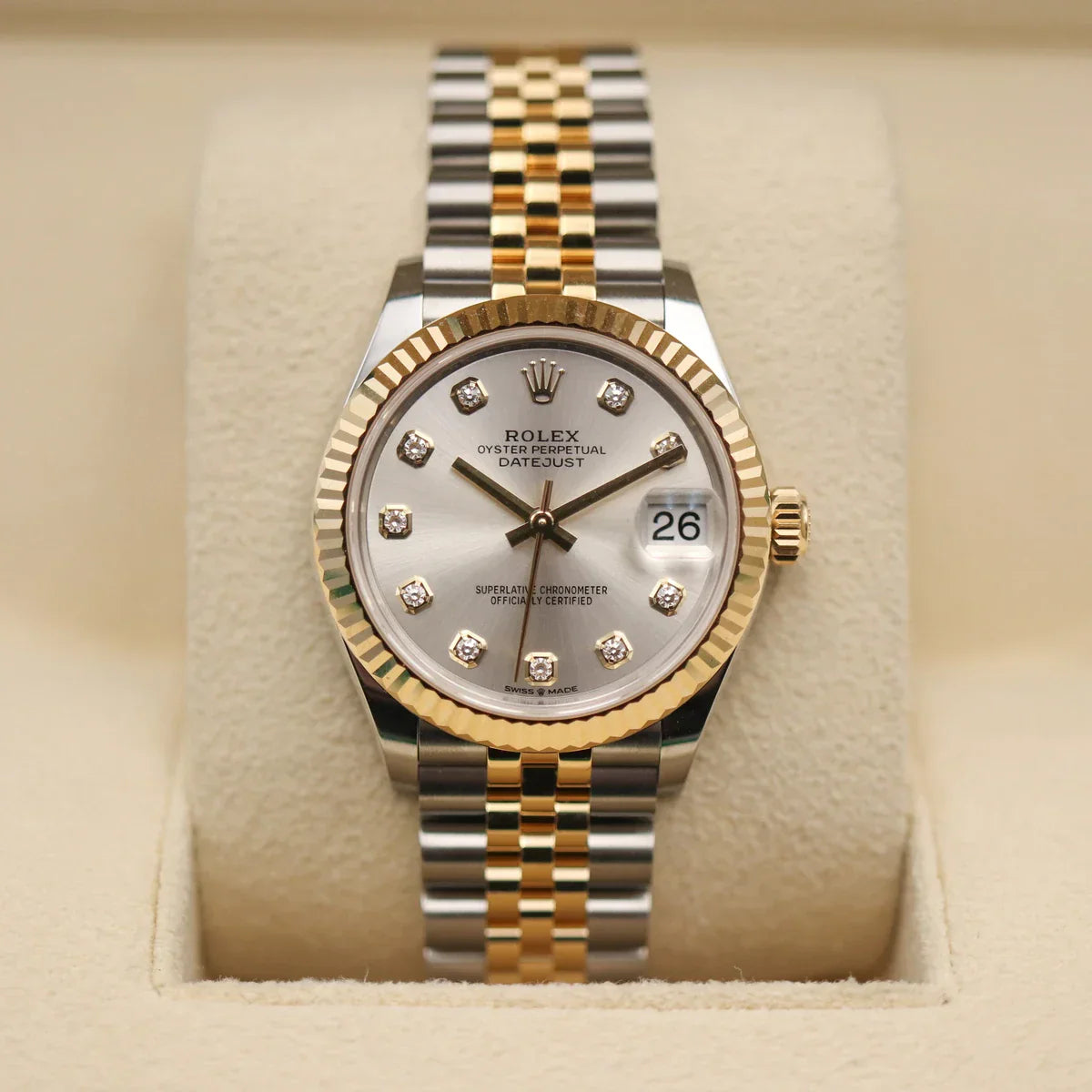 Datejust Two-tone fond argenté (chiffres en diamant) 36mm